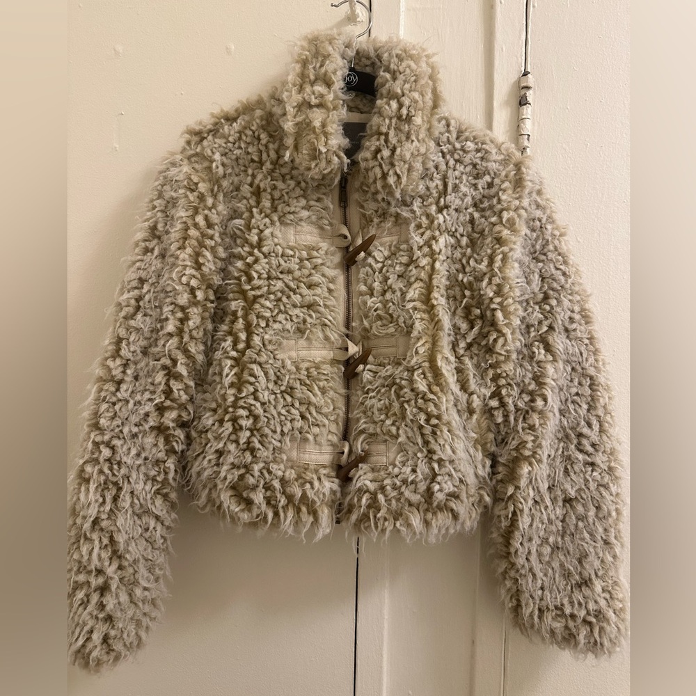 Anthropologie Cropped Furry Jacket with Toggle Closure Detail